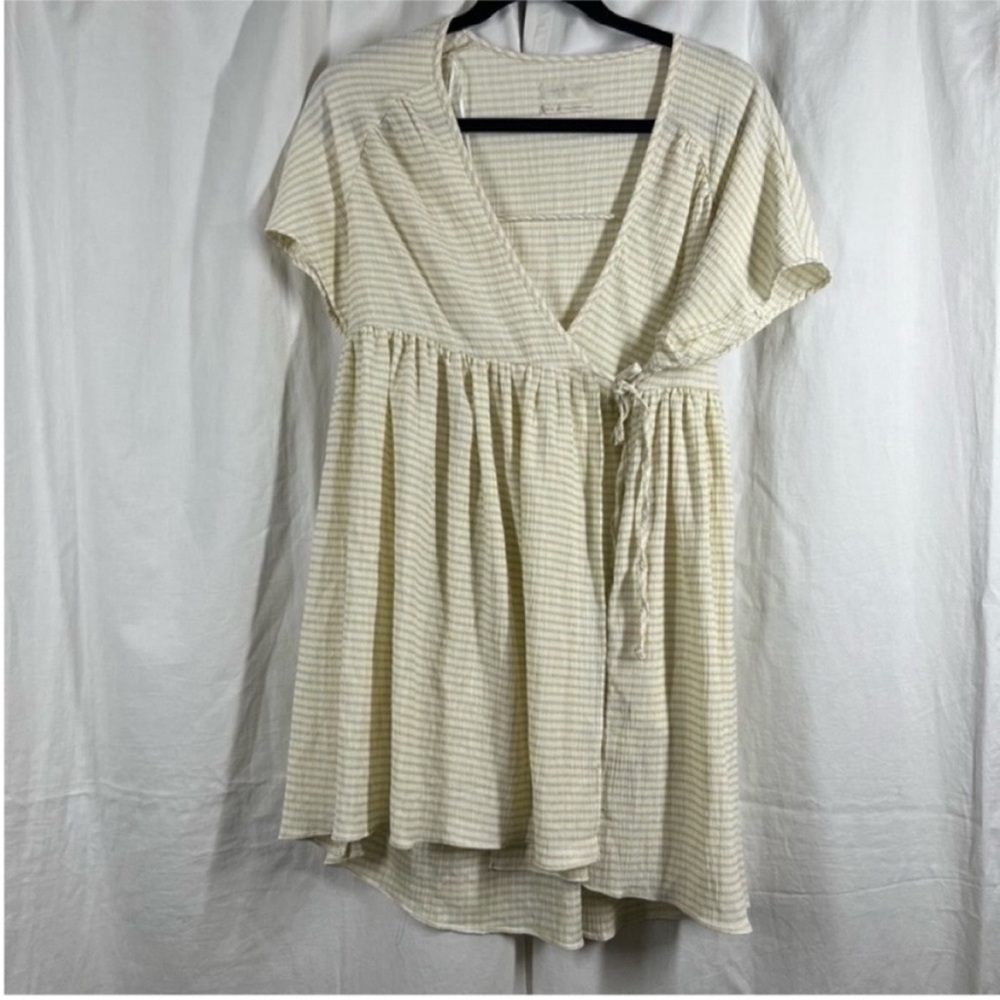 Urban Outfitters Cream Ribbed Wrap Mini Dress - Picture 3 of 7